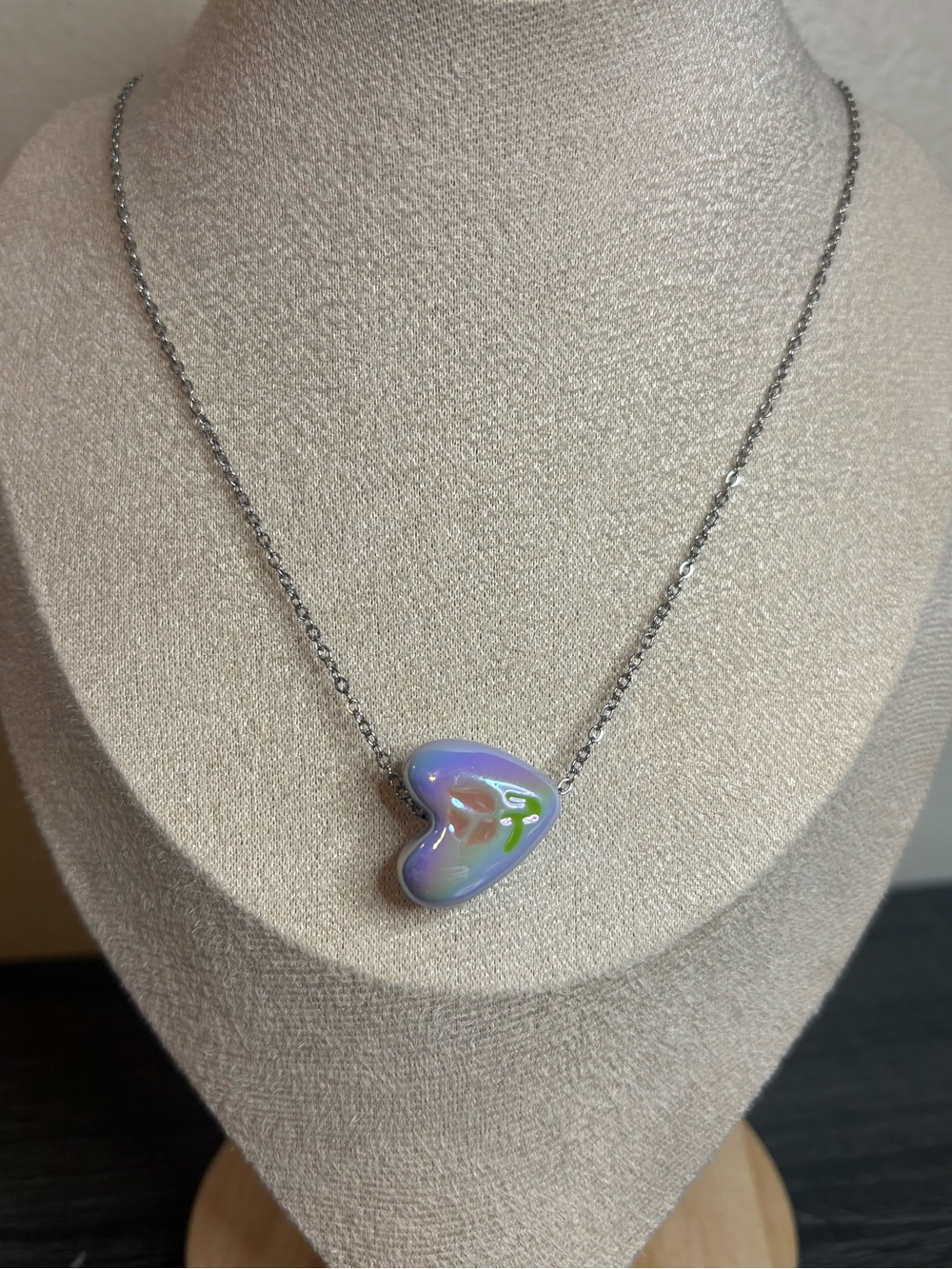 Handmade Silver/Purple Tulip Heart Necklace | Waterproof & Tarnish Resistant